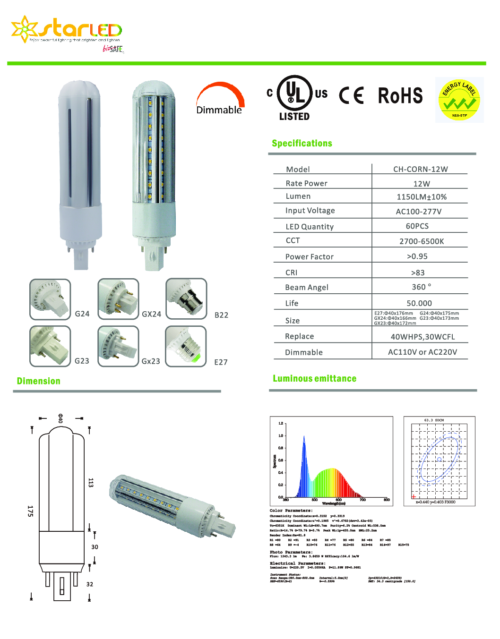 LED 12W E27 Dimmable Corn Bulb