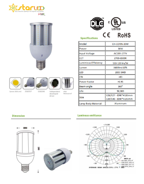 LED 30W E27 Corn Bulb, 360 deg.