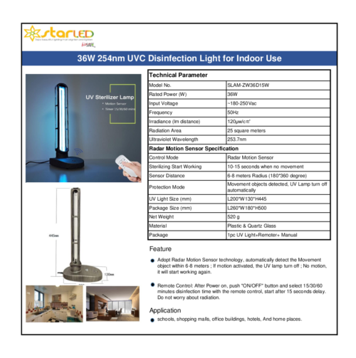 36W 254nm UVC Disinfection Light for Indoor Use